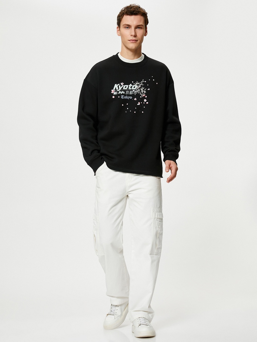 Far East Back Printed Relaxed Fit Crew Neck Sweatshirt