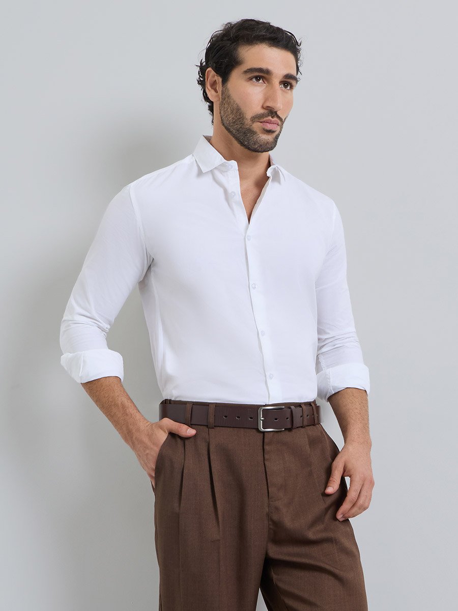 Men White Poplin Solid Regular Fit Shirt