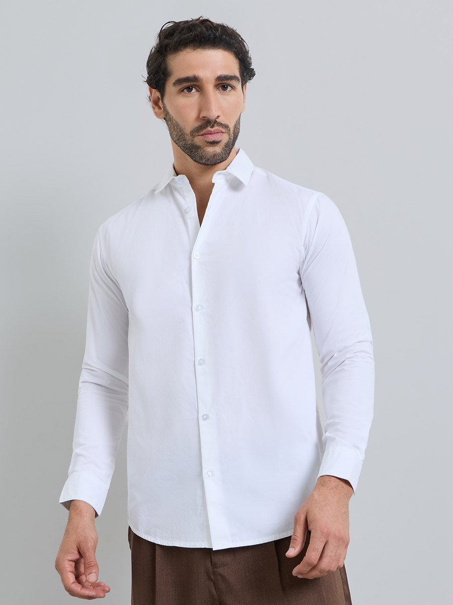 Men White Poplin Solid Regular Fit Shirt