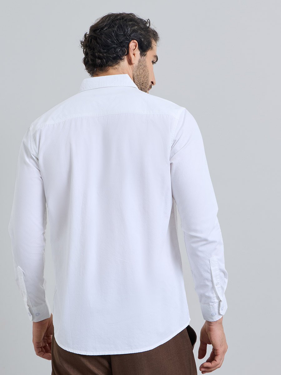 Men White Poplin Solid Regular Fit Shirt