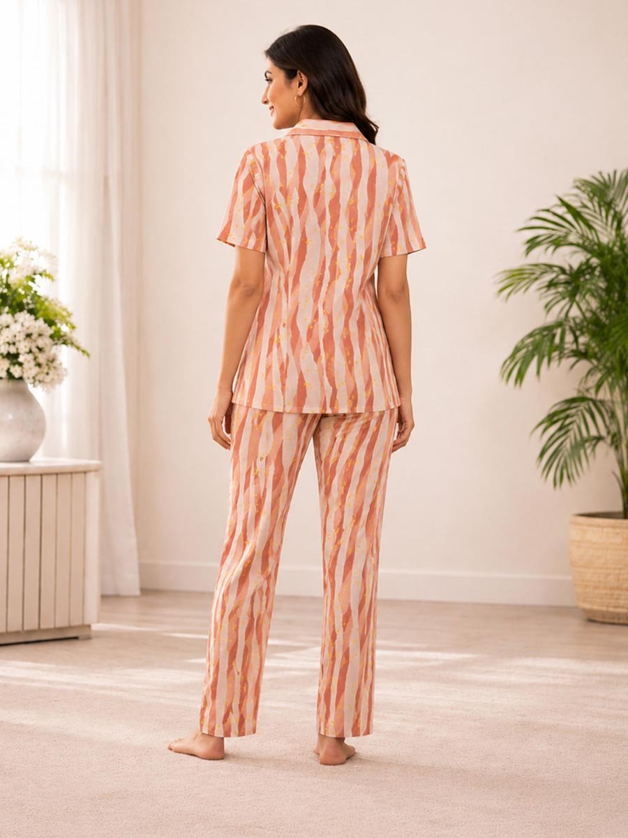 Multi-Print Woven Short Sleeve Shirt and Straight Pyjama Set