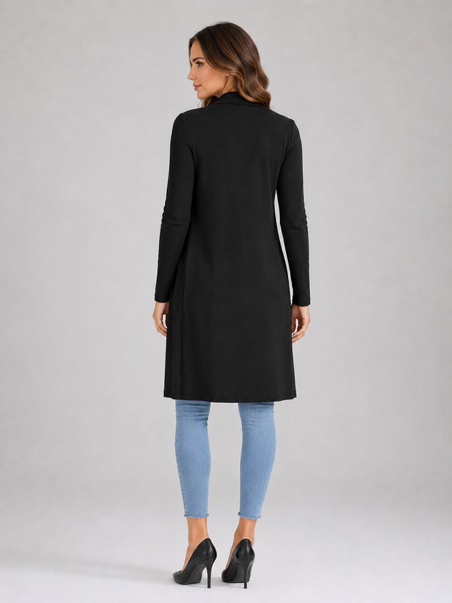 Black Solid Ribbed Longline Shrug