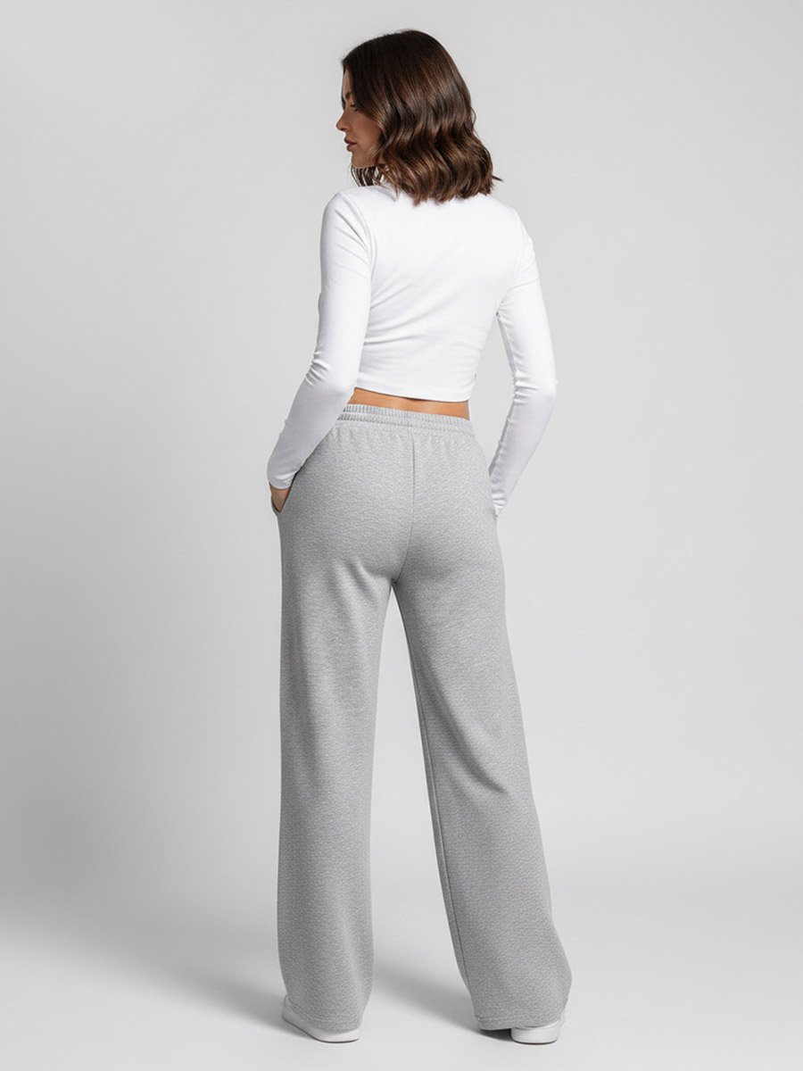 Grey Solid Relaxed Wide Leg Joggers