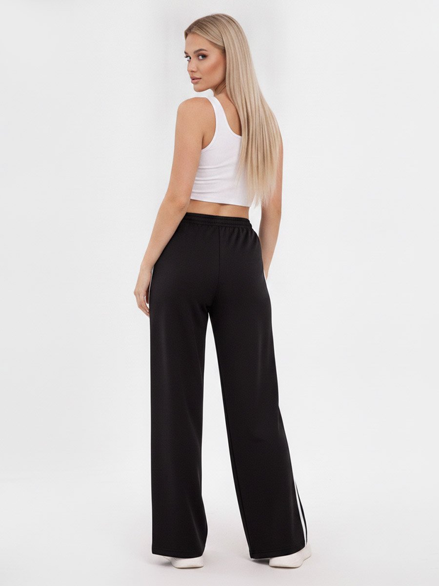 Black Side Stripe Wide Leg Track Joggers