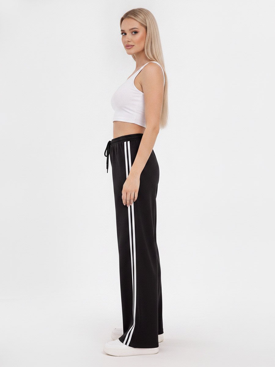 Black Side Stripe Wide Leg Track Joggers