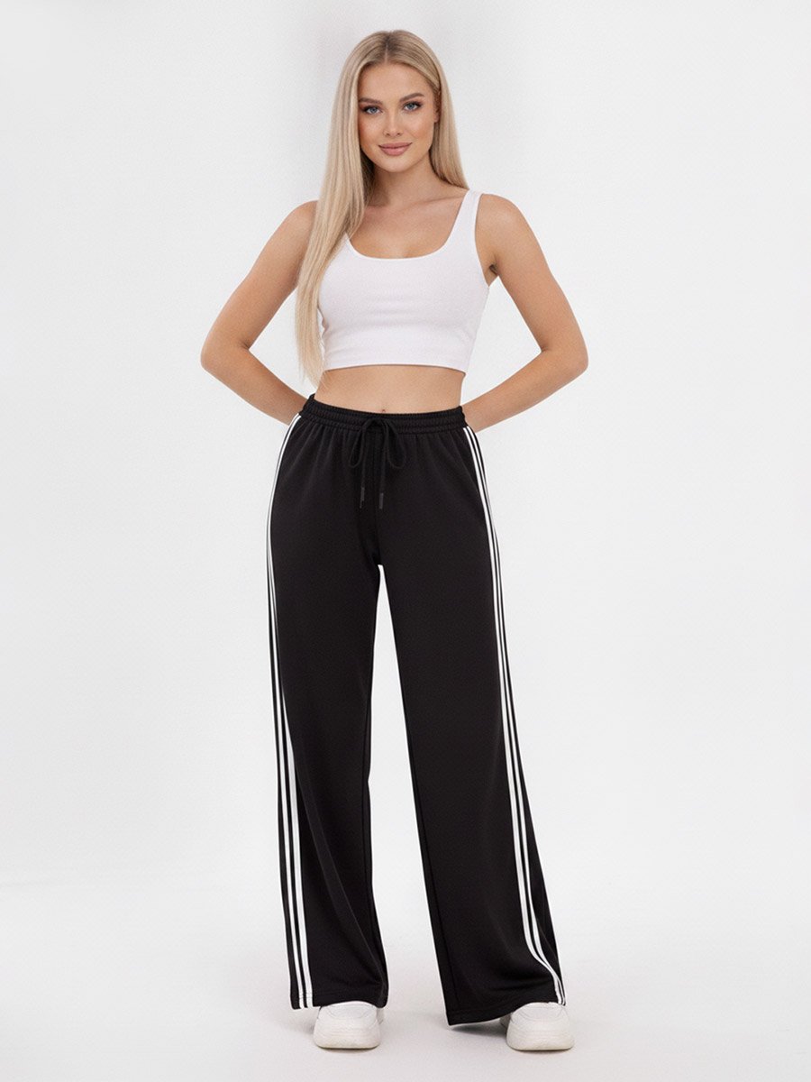 Black Side Stripe Wide Leg Track Joggers