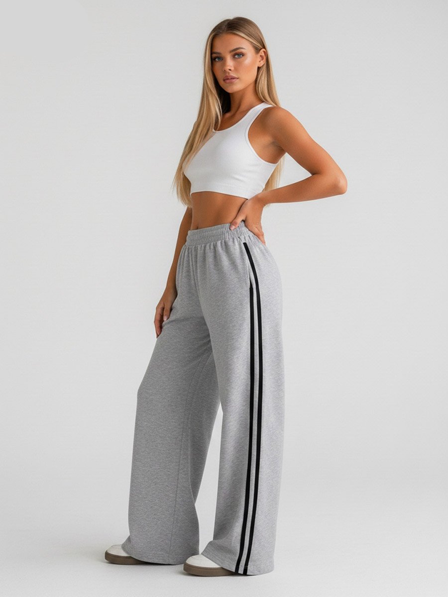 Grey Side Striped Straight Leg Joggers