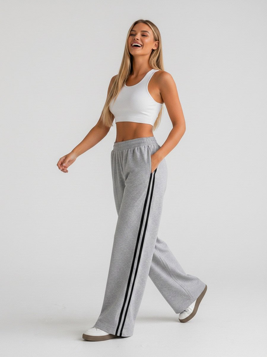 Grey Side Striped Straight Leg Joggers