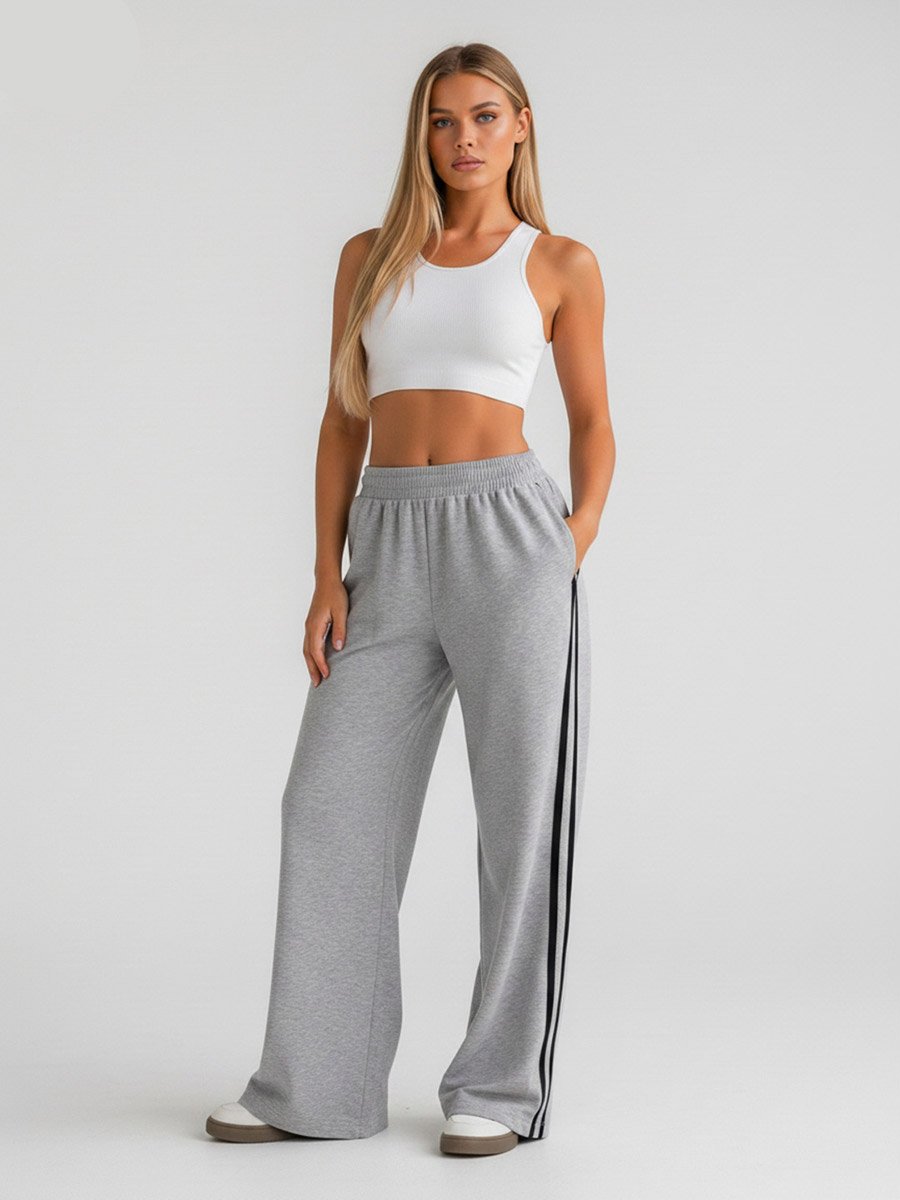 Grey Side Striped Straight Leg Joggers