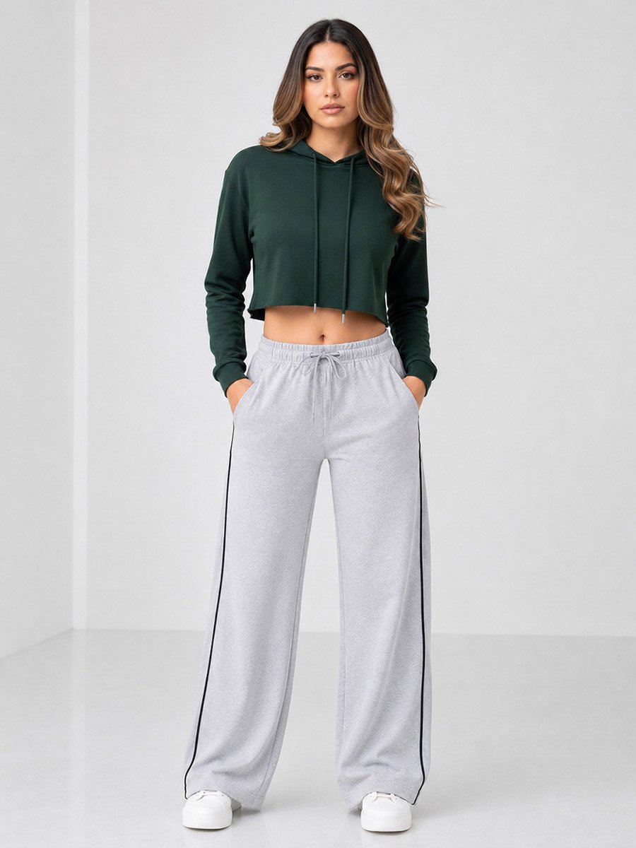 Grey Solid Relaxed Fit Wide Leg joggers