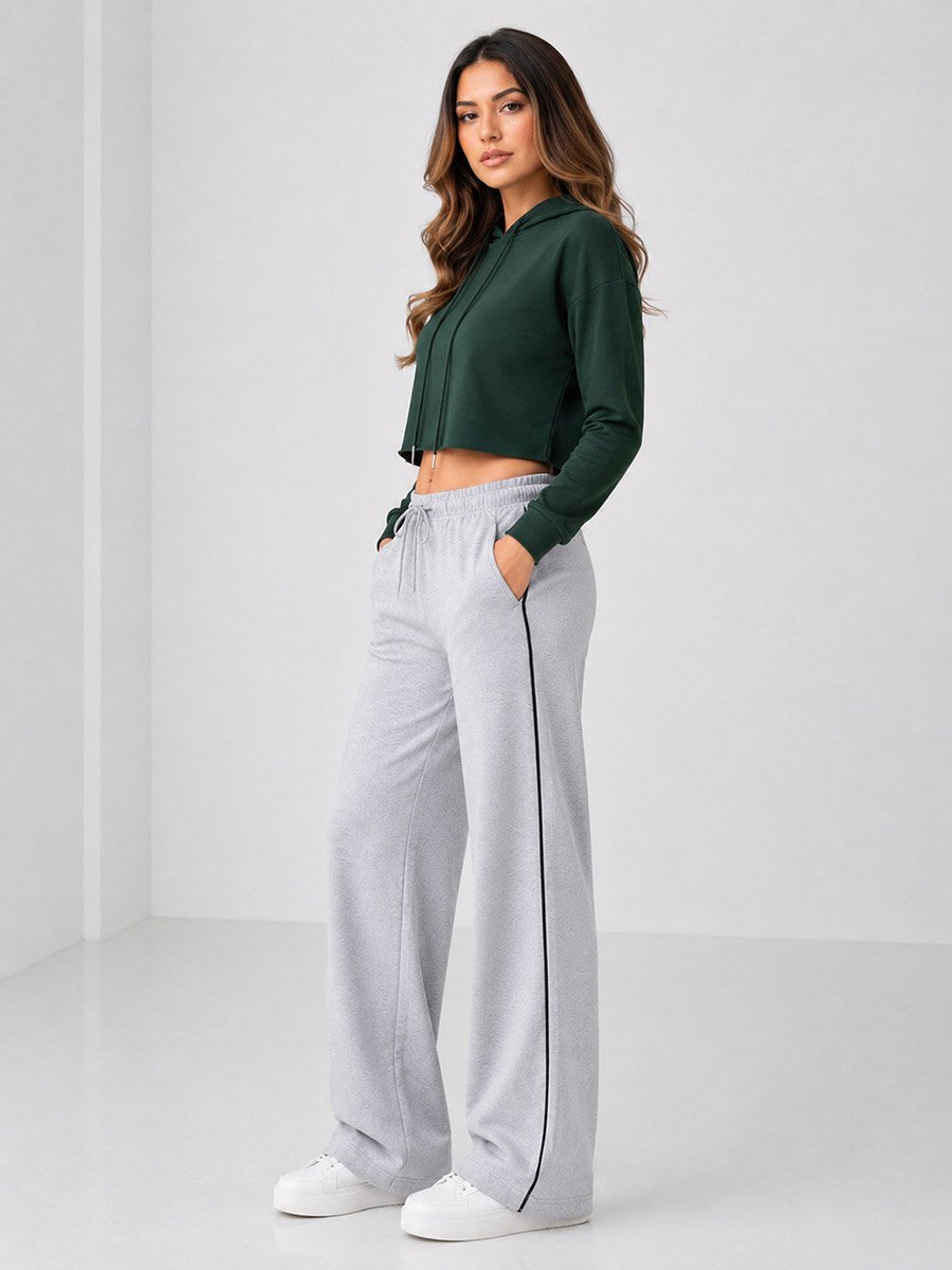Grey Solid Relaxed Fit Wide Leg joggers