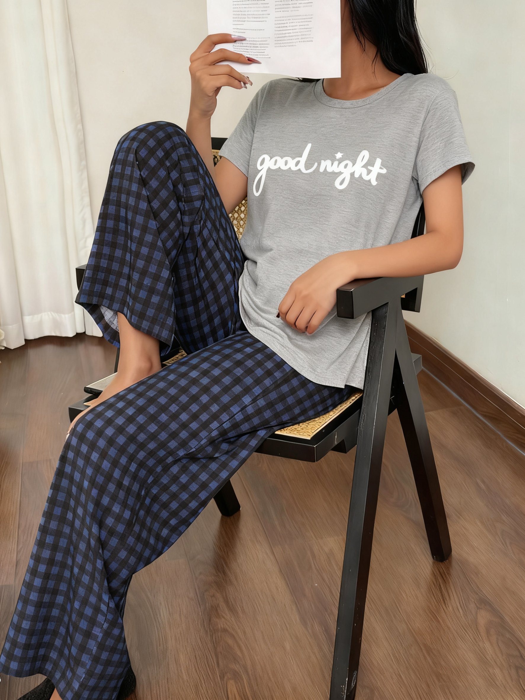 Good Night Graphic T-Shirt and Checked Pyjama Set