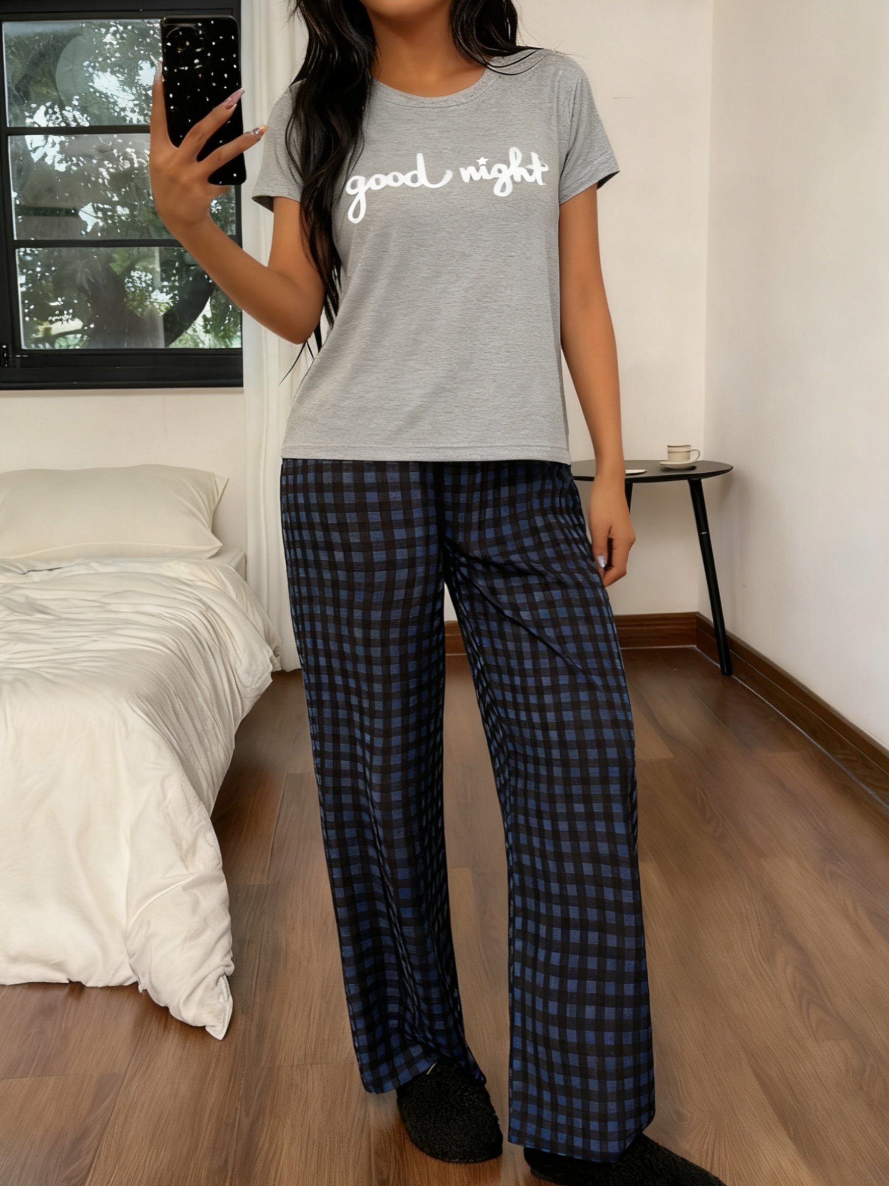 Good Night Graphic T-Shirt and Checked Pyjama Set