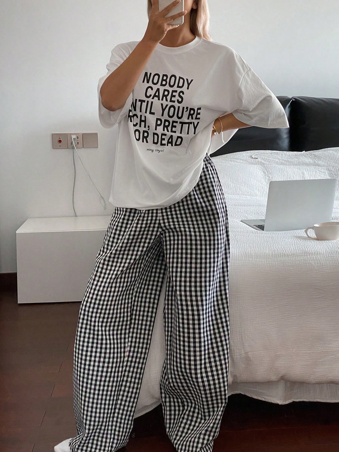 Relaxed Fit Graphic T-Shirt and Checked Pyjama Set