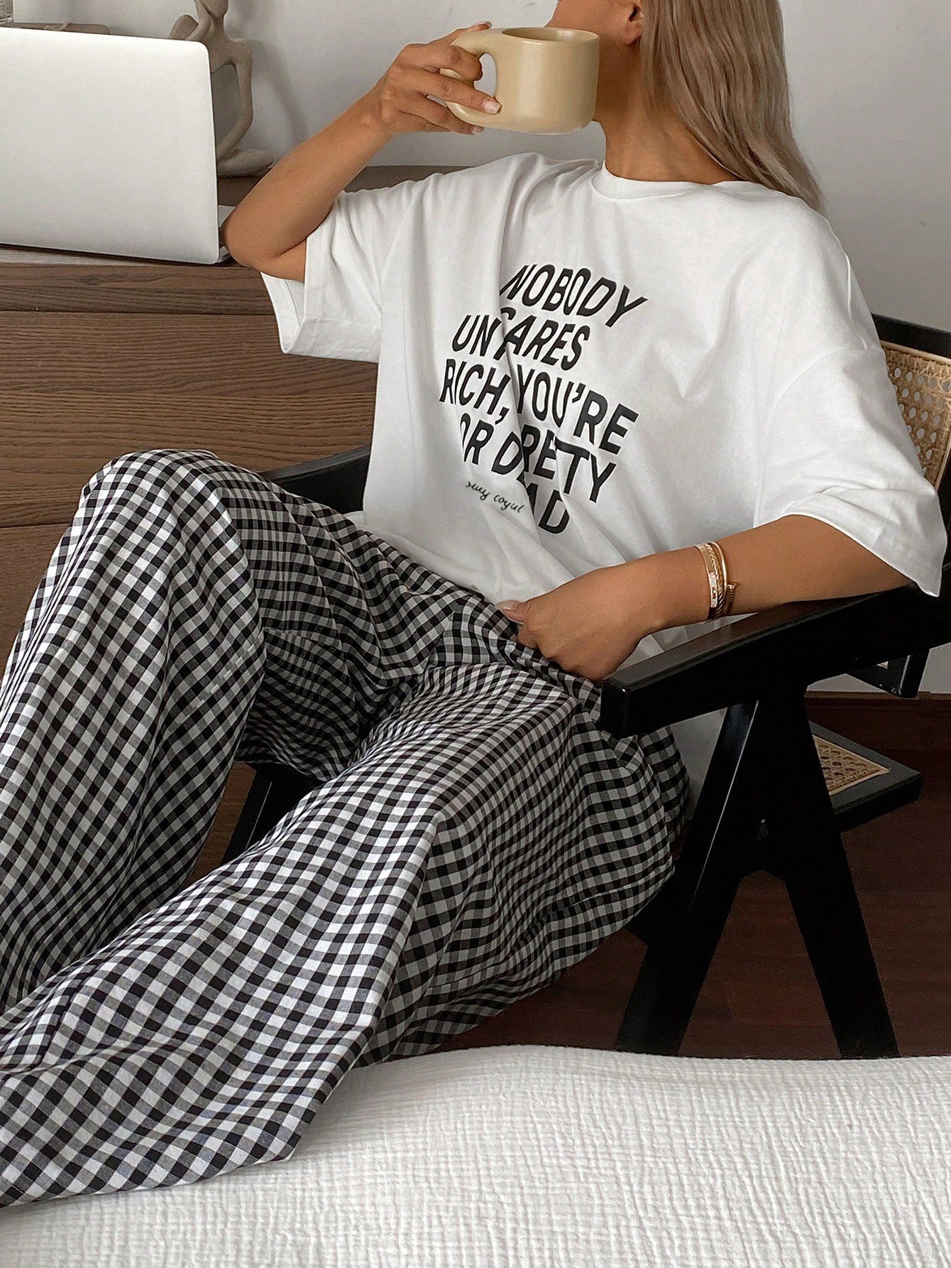 Relaxed Fit Graphic T-Shirt and Checked Pyjama Set