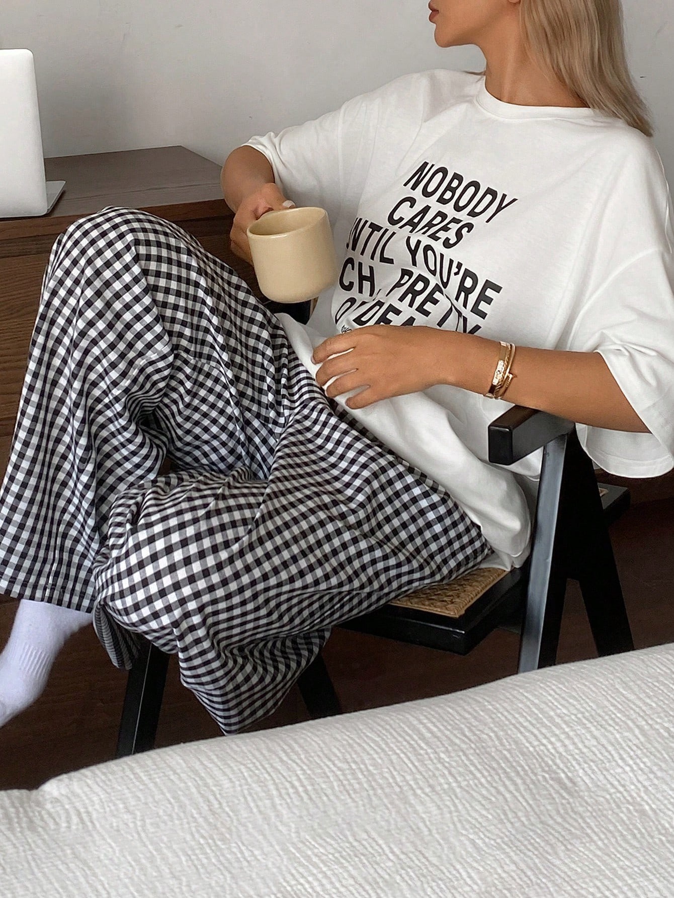 Relaxed Fit Graphic T-Shirt and Checked Pyjama Set