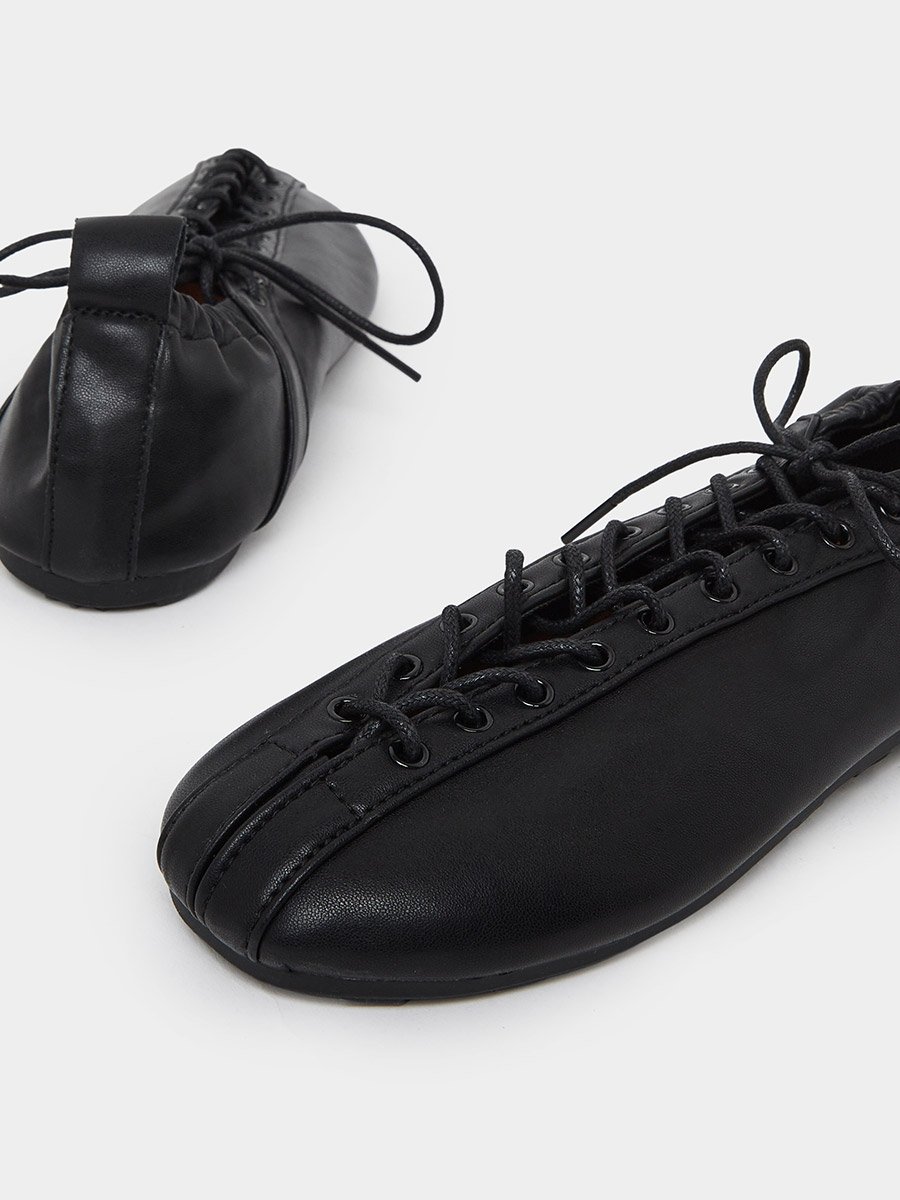 Black Plain Lace-Up Shoes