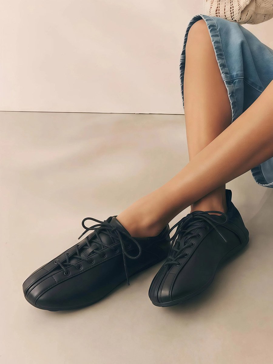 Black Plain Lace-Up Shoes