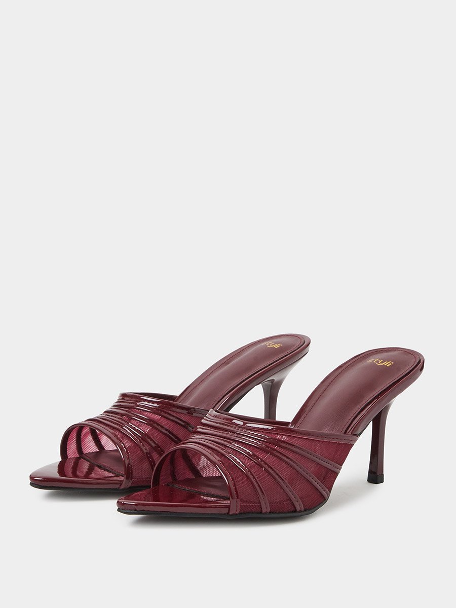 Burgundy Mesh High Heel Mules