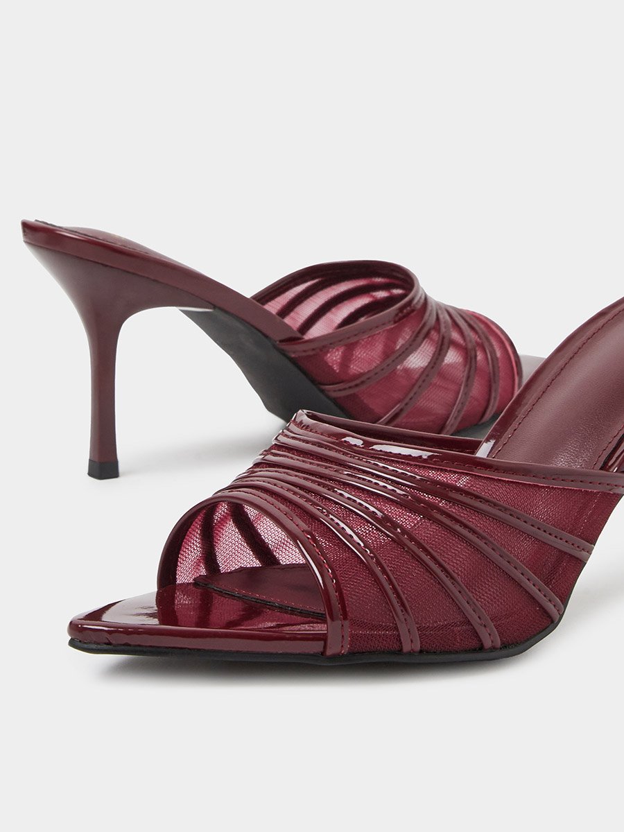 Burgundy Mesh High Heel Mules