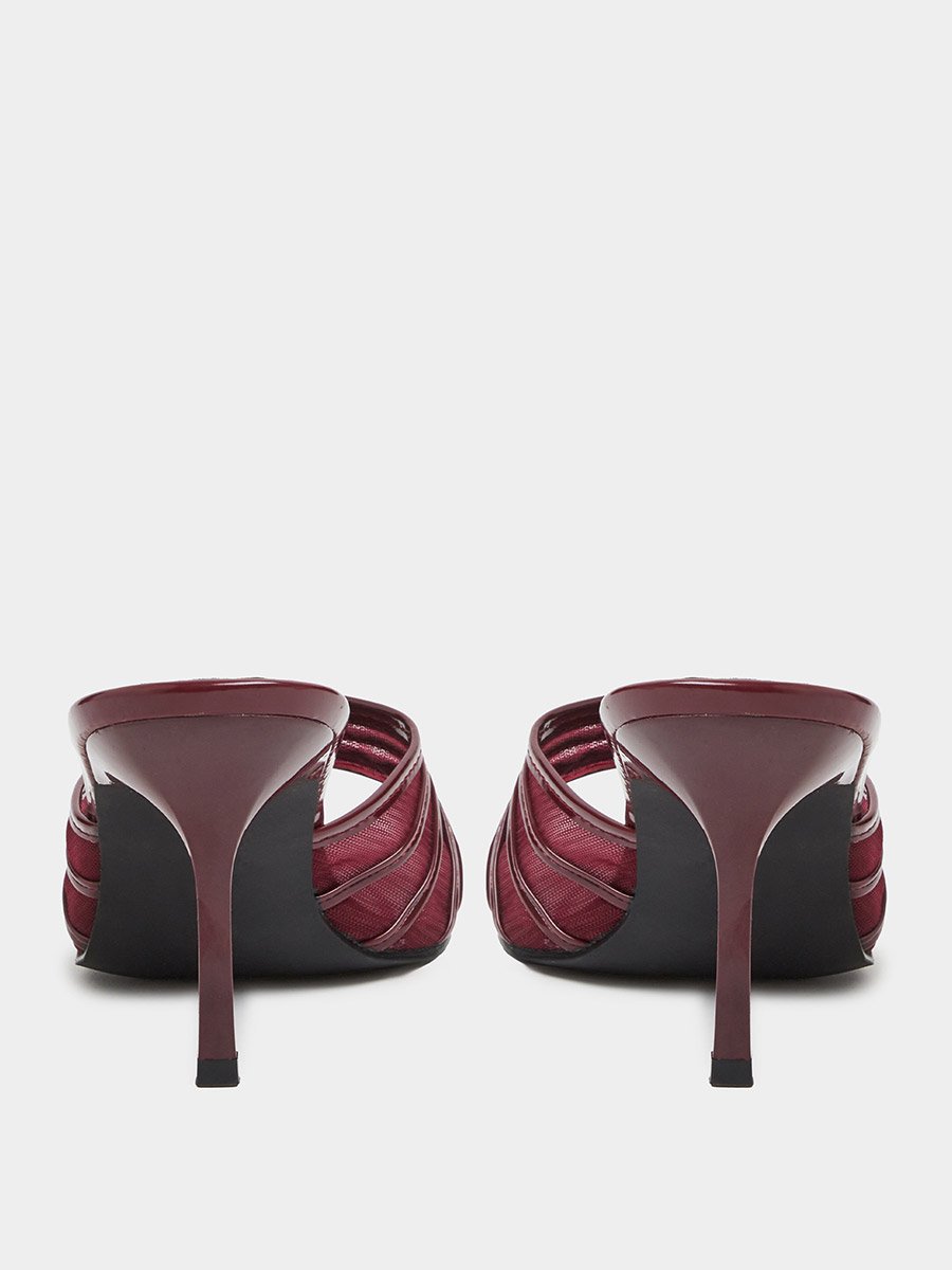 Burgundy Mesh High Heel Mules