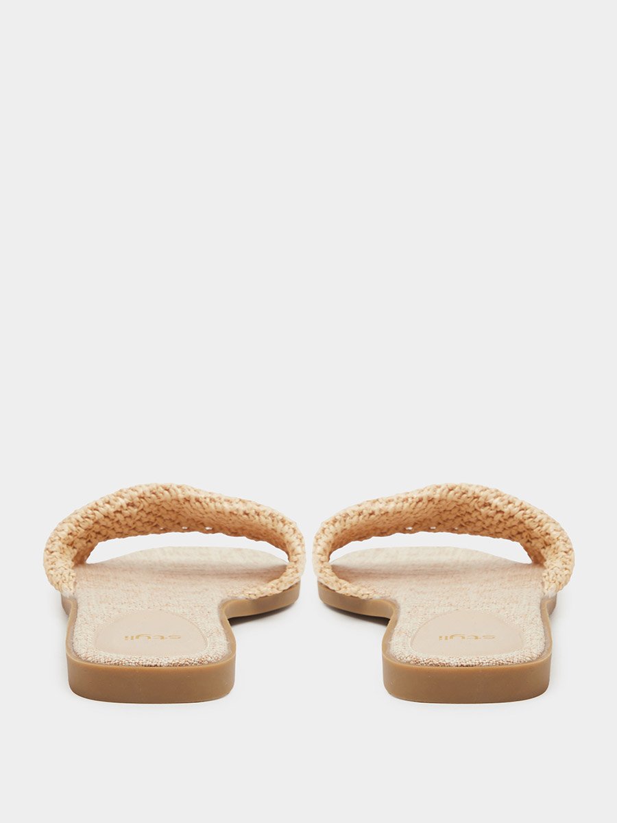 Beige Weave Pattern Open Toe Flat Sandals