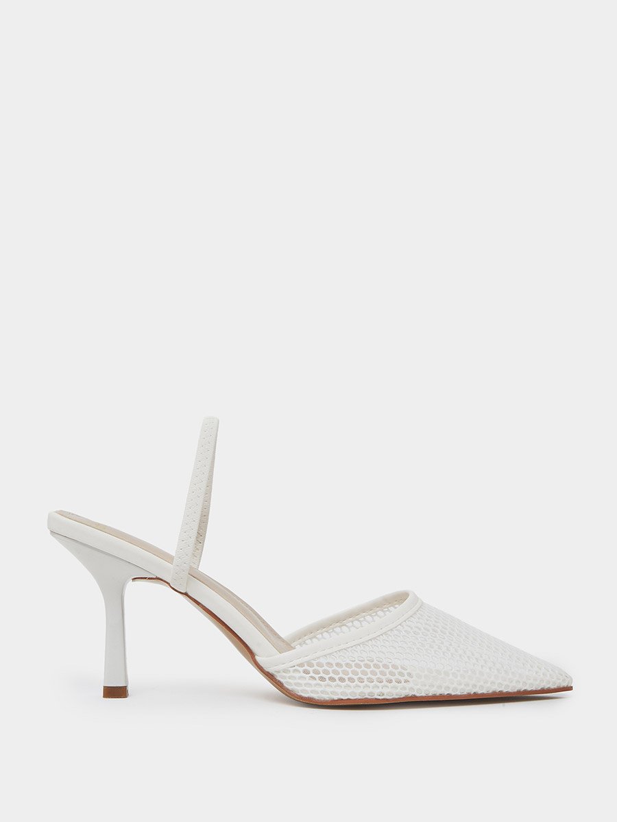 Beige Pointed Toe Mesh Stiletto Heel Shoes