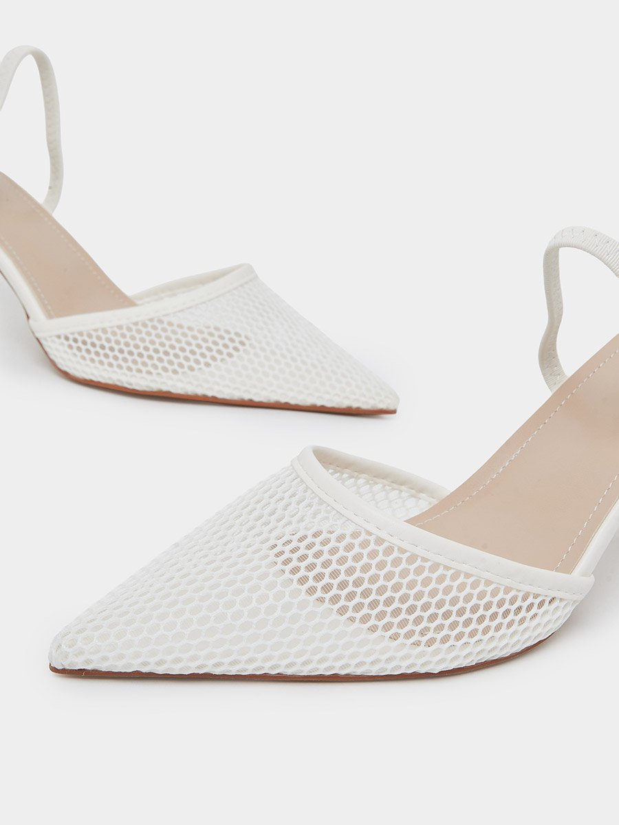 Beige Pointed Toe Mesh Stiletto Heel Shoes