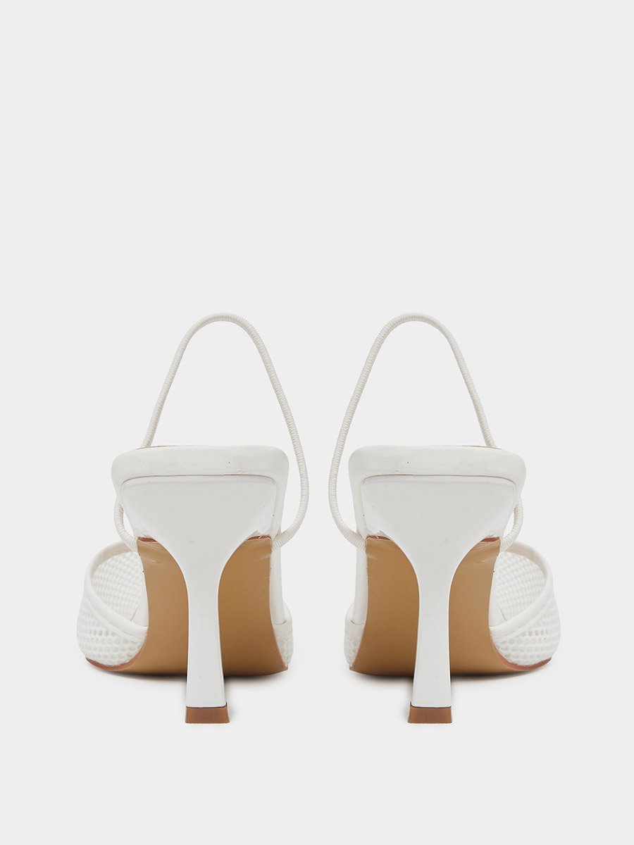Beige Pointed Toe Mesh Stiletto Heel Shoes