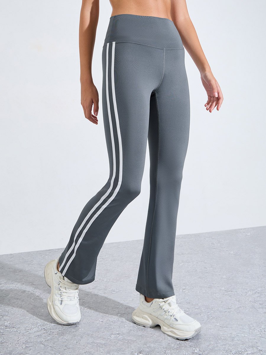 Charcoal Logo Dual Stripe Broad Waistband Flared Leggings