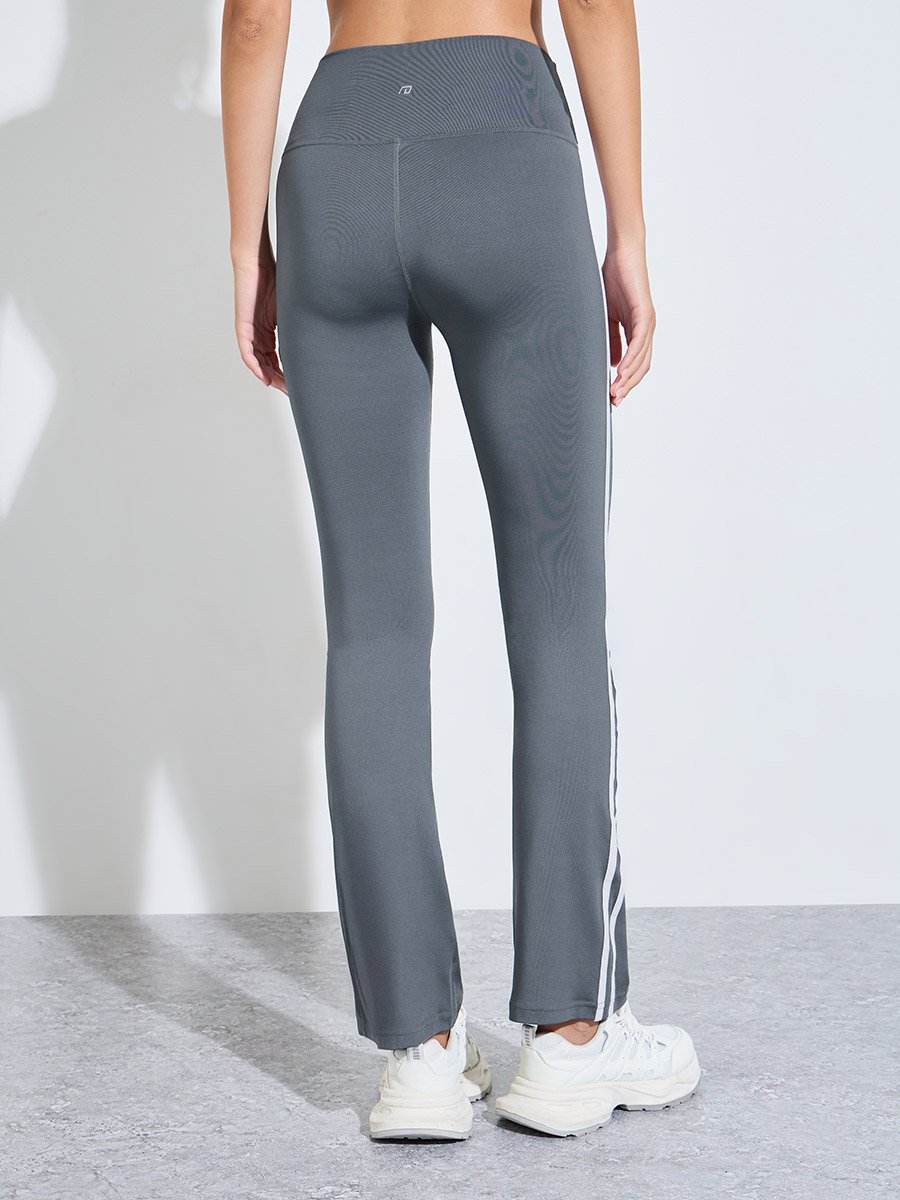 Charcoal Logo Dual Stripe Broad Waistband Flared Leggings