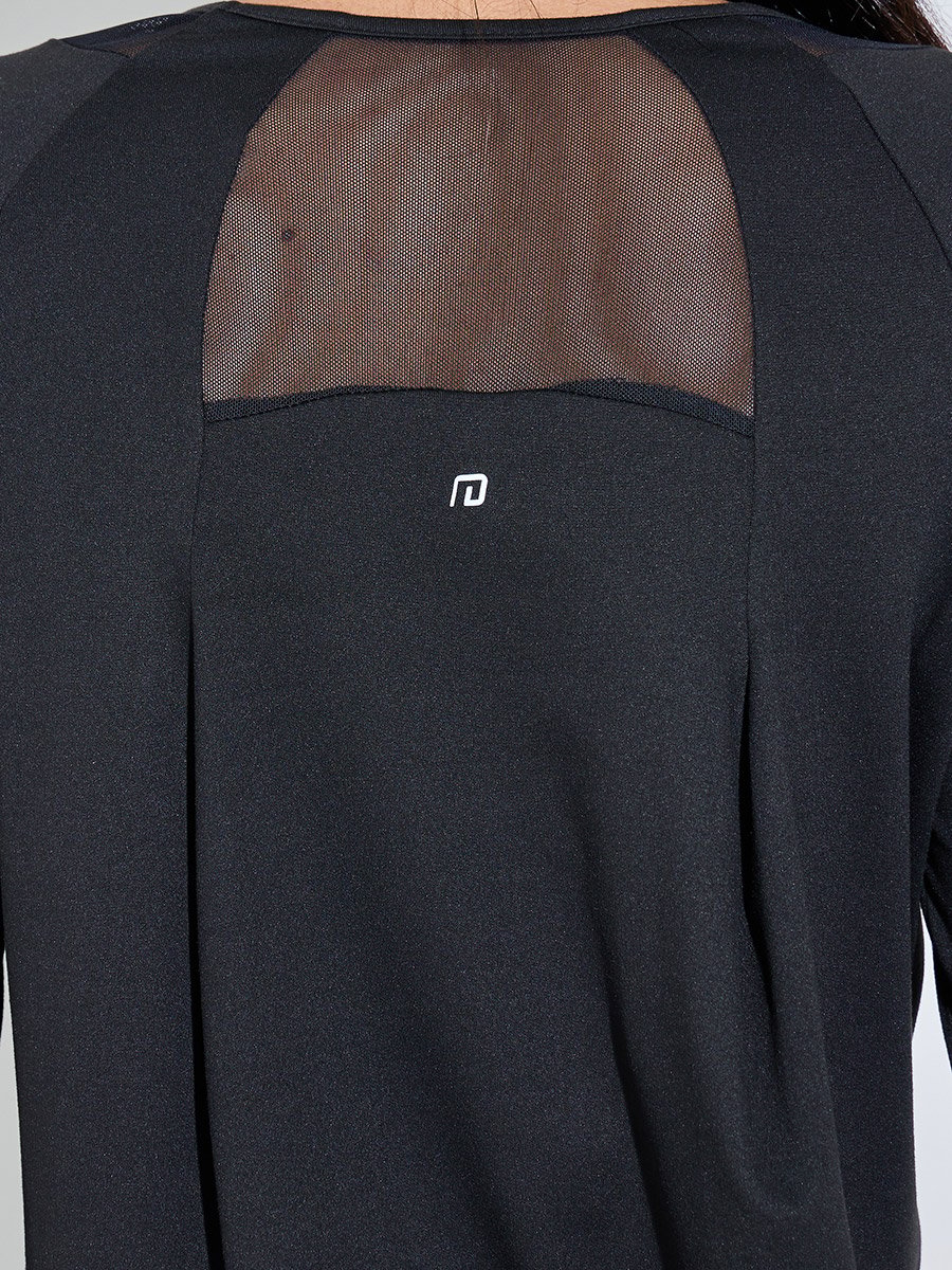 Black Long Sleeve Active Top with Mesh Neck Detail