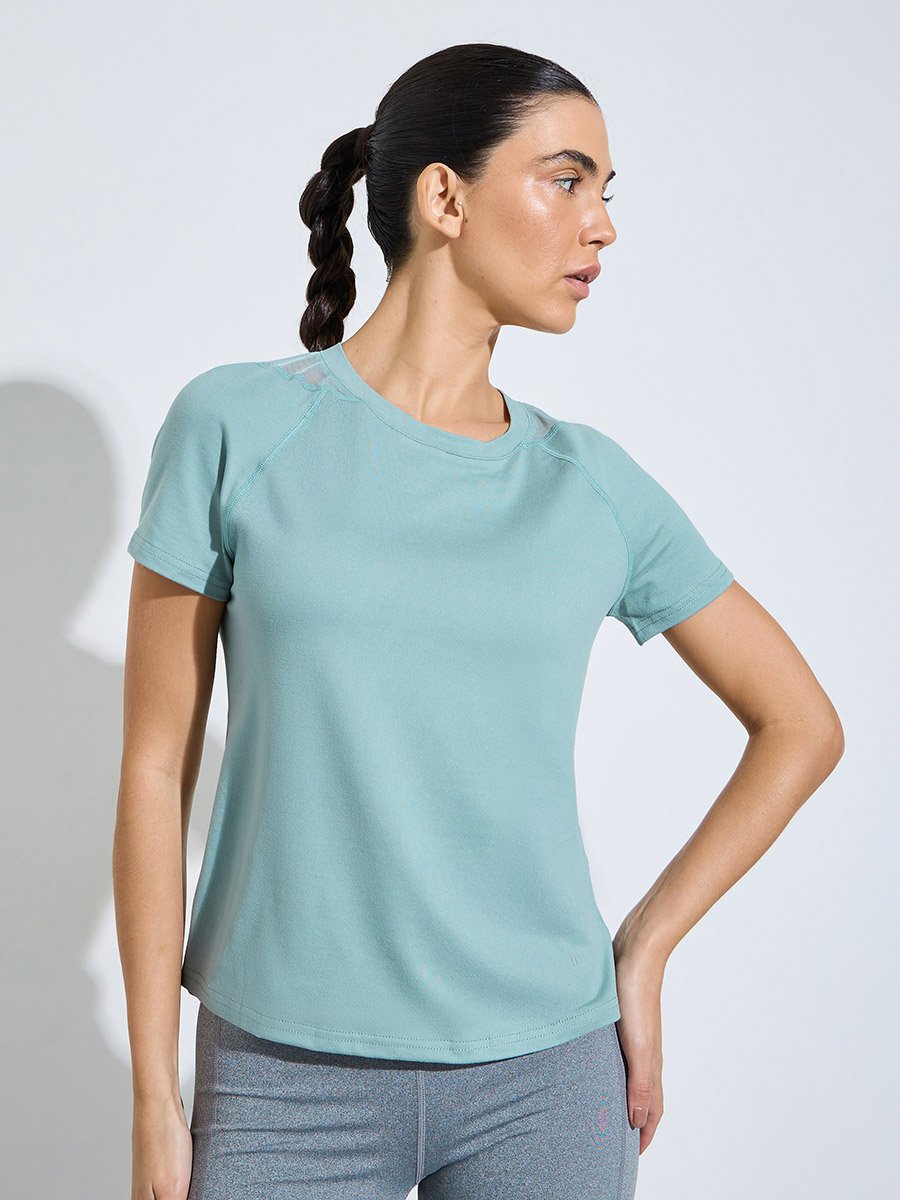 Green Solid Logo Racerback Mesh Insert Top