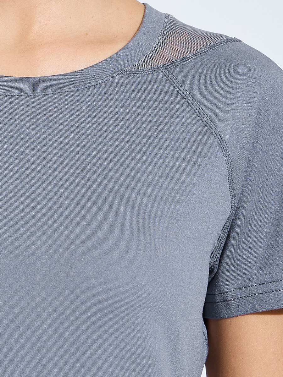Grey Solid Logo Racerback Mesh Insert SS T-Shirt