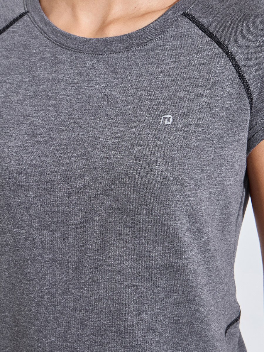Charcoal Solid Cut Out Back Activewear T-Shirt