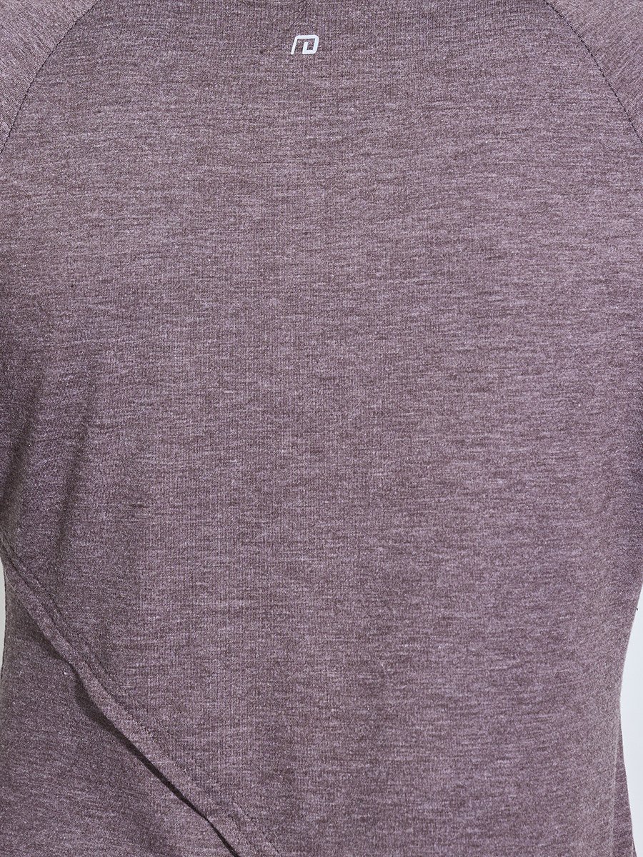 Purple Solid Asymmetric Hem Long Sleeves Activewear Top with Thumbholes