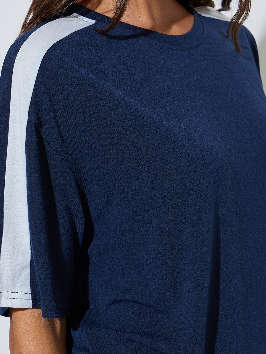 Dark Blue Side Webbing T-Shirt and Wide Leg Joggers Co-Ords