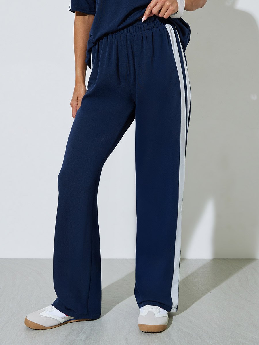 Dark Blue Side Webbing T-Shirt and Wide Leg Joggers Co-Ords