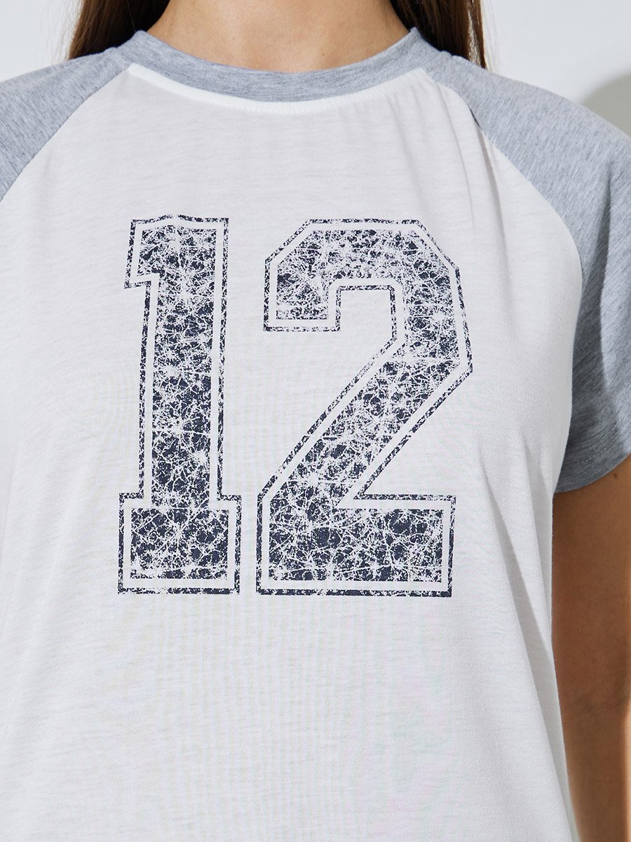 White Regular Fit Raglan Sleeve T-Shirt