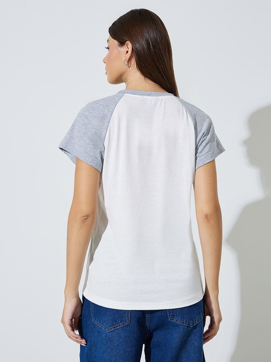 White Regular Fit Raglan Sleeve T-Shirt