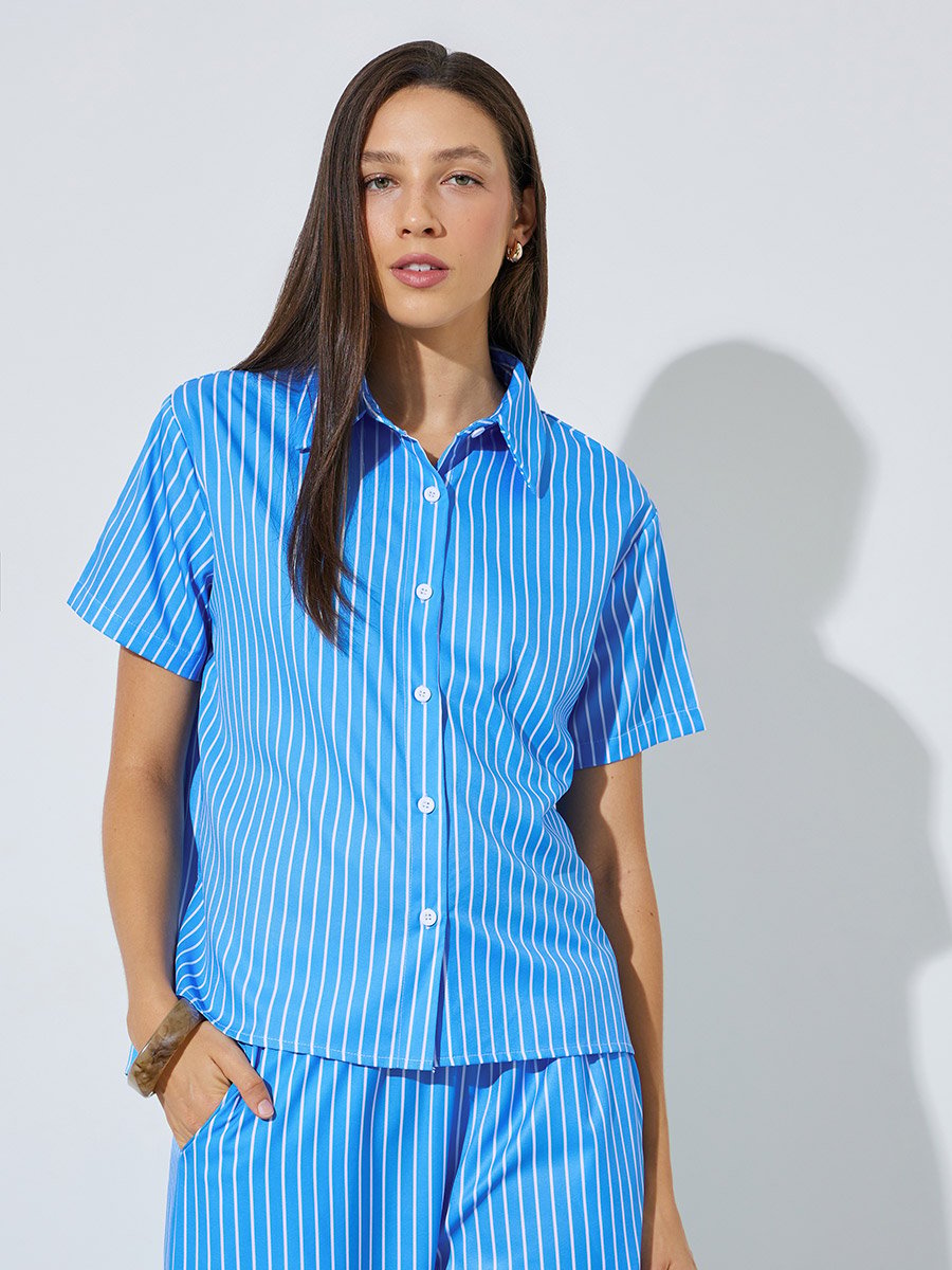 Blue Striped Shirt and Pants Co-ord Set