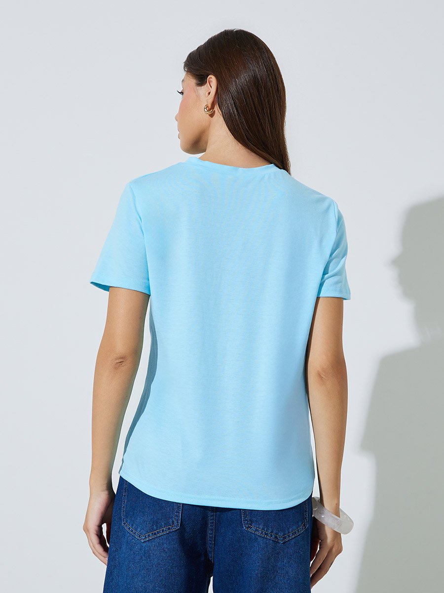 Blue Twisted Knot Detail Regular Fit T-Shirt