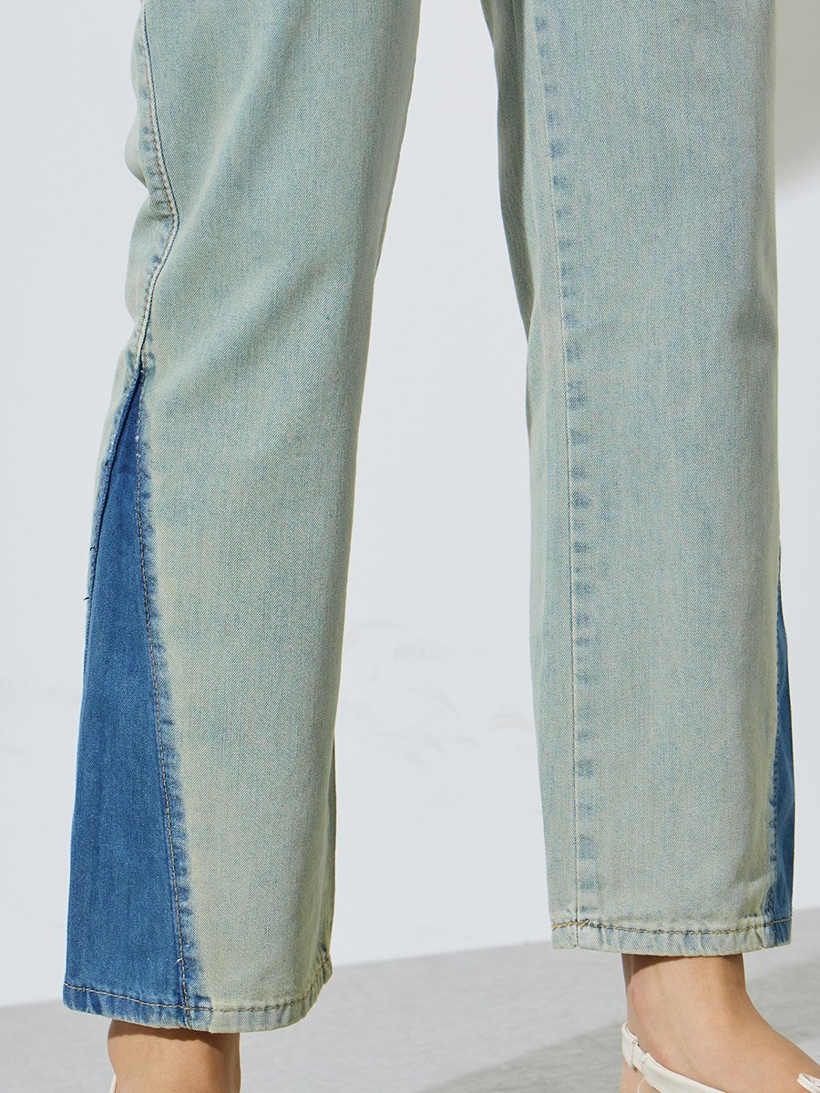Blue Mid-Rise Wide Leg Jeans With Pocket