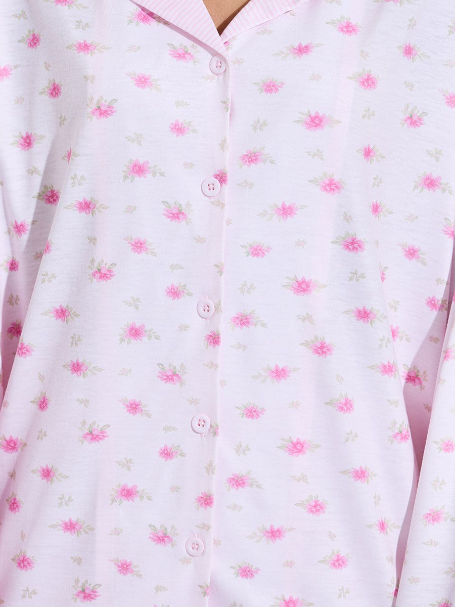 Pink Floral Print Shirt and Wide Leg Pants Pyjama Set