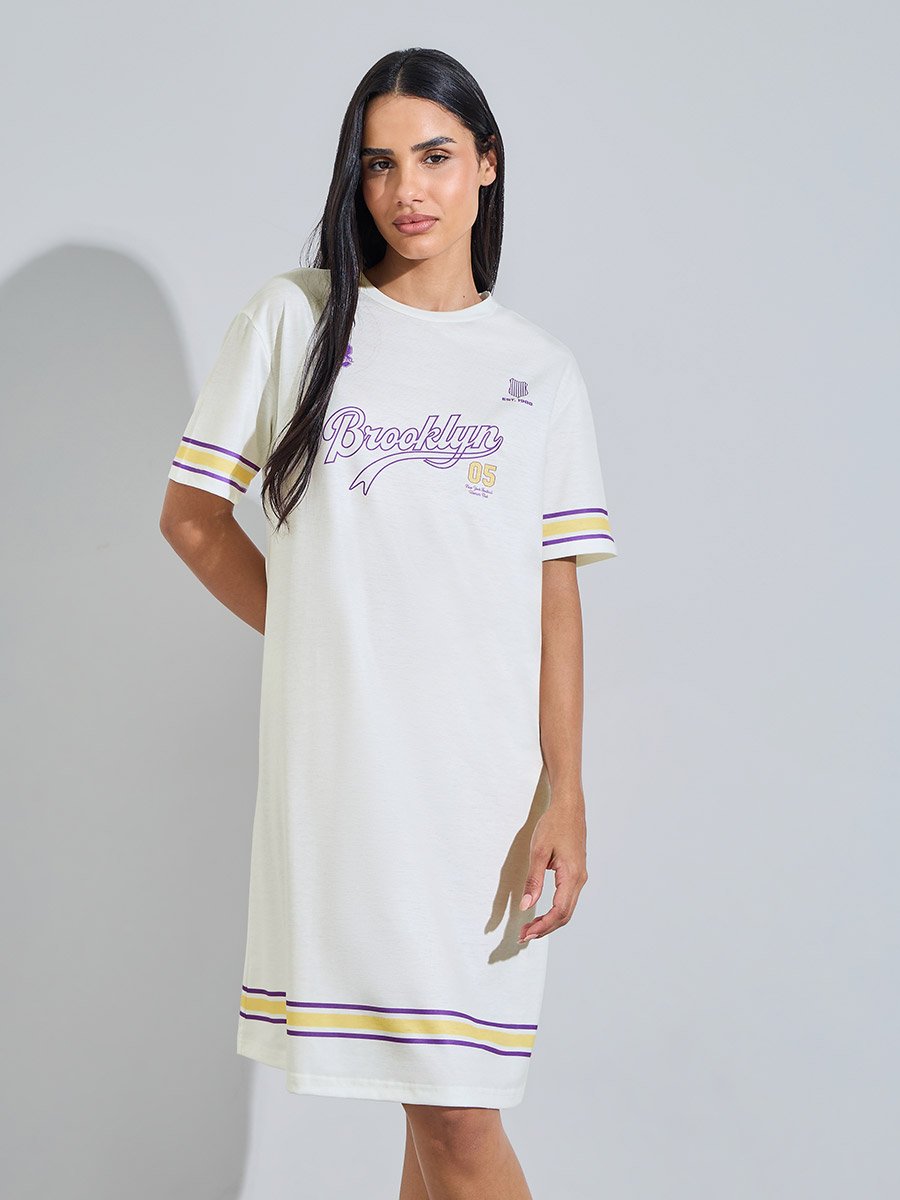 Cream Graphic Print Short Sleeves T-Shirt Nightdress