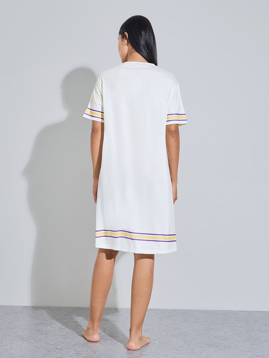 Cream Graphic Print Short Sleeves T-Shirt Nightdress