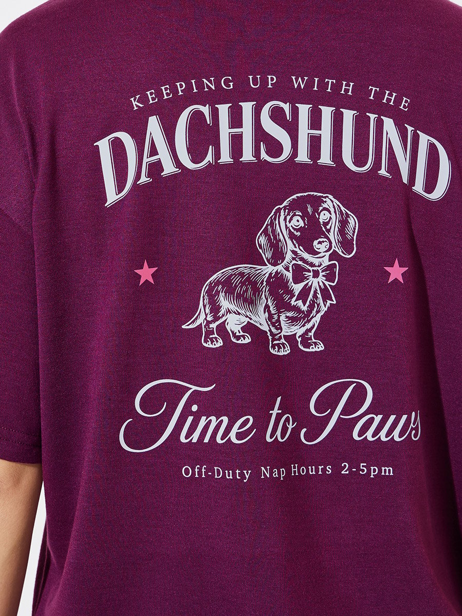 Dachshund Back Graphic Dop Shoulder T-Shirt and Shorts Set