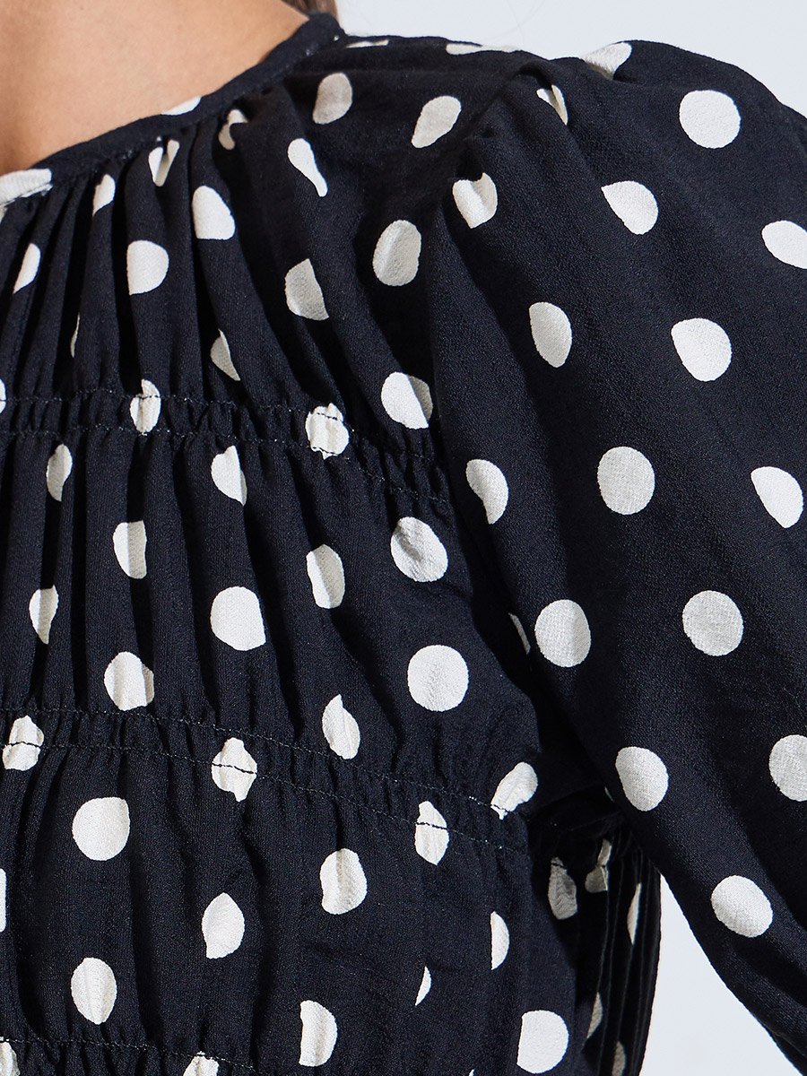 Black Polka Dot Ruched Details Blouse
