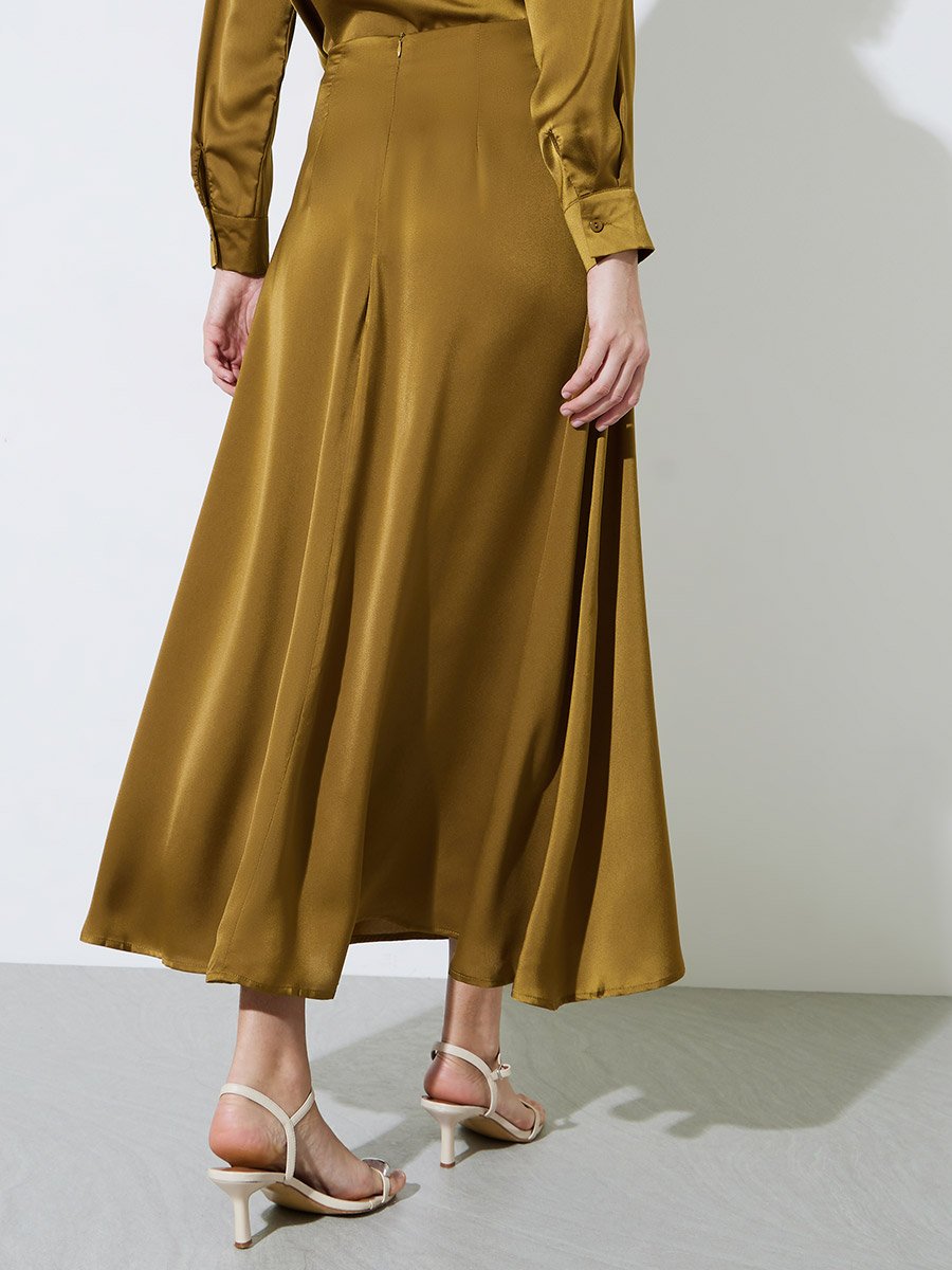 Olive Solid A-Line Maxi Skirt