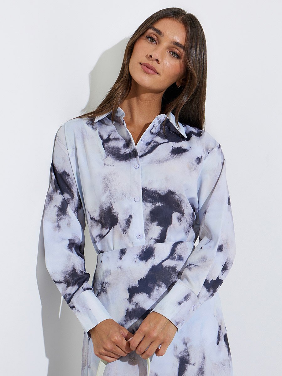 Grey Longline Abstract Print Oversized Shirt